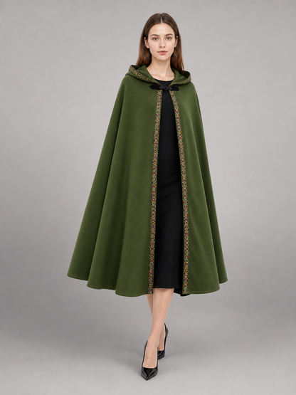 Green Carnival Cloak with Hood and Trim