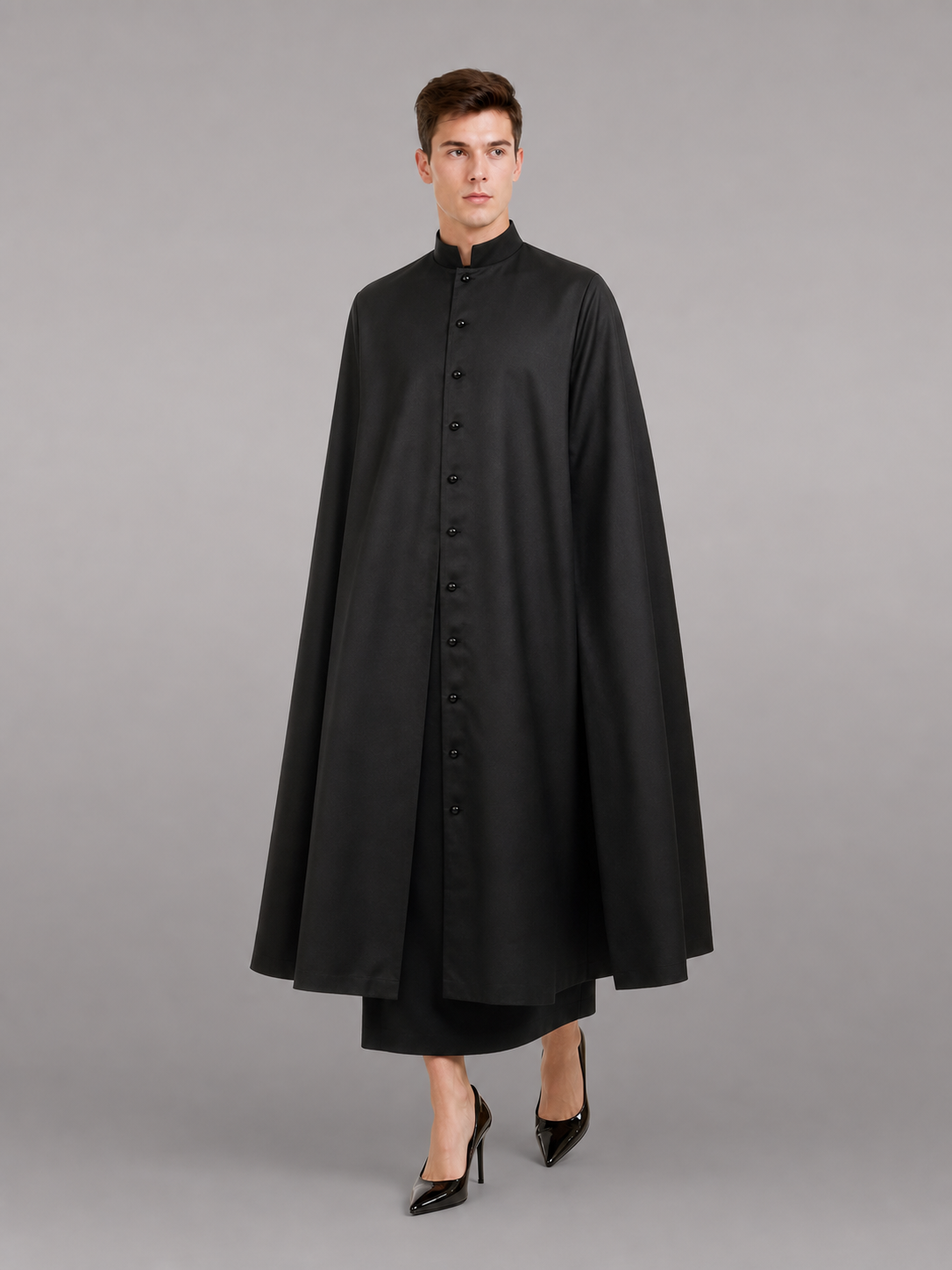 Long Black Robe with Collar and Buttons