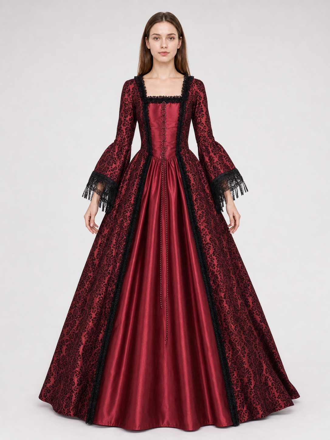 Renaissance Dress with Lace Sleeves and Cords