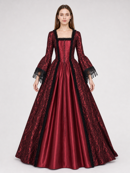 Renaissance Dress with Lace Sleeves and Cords