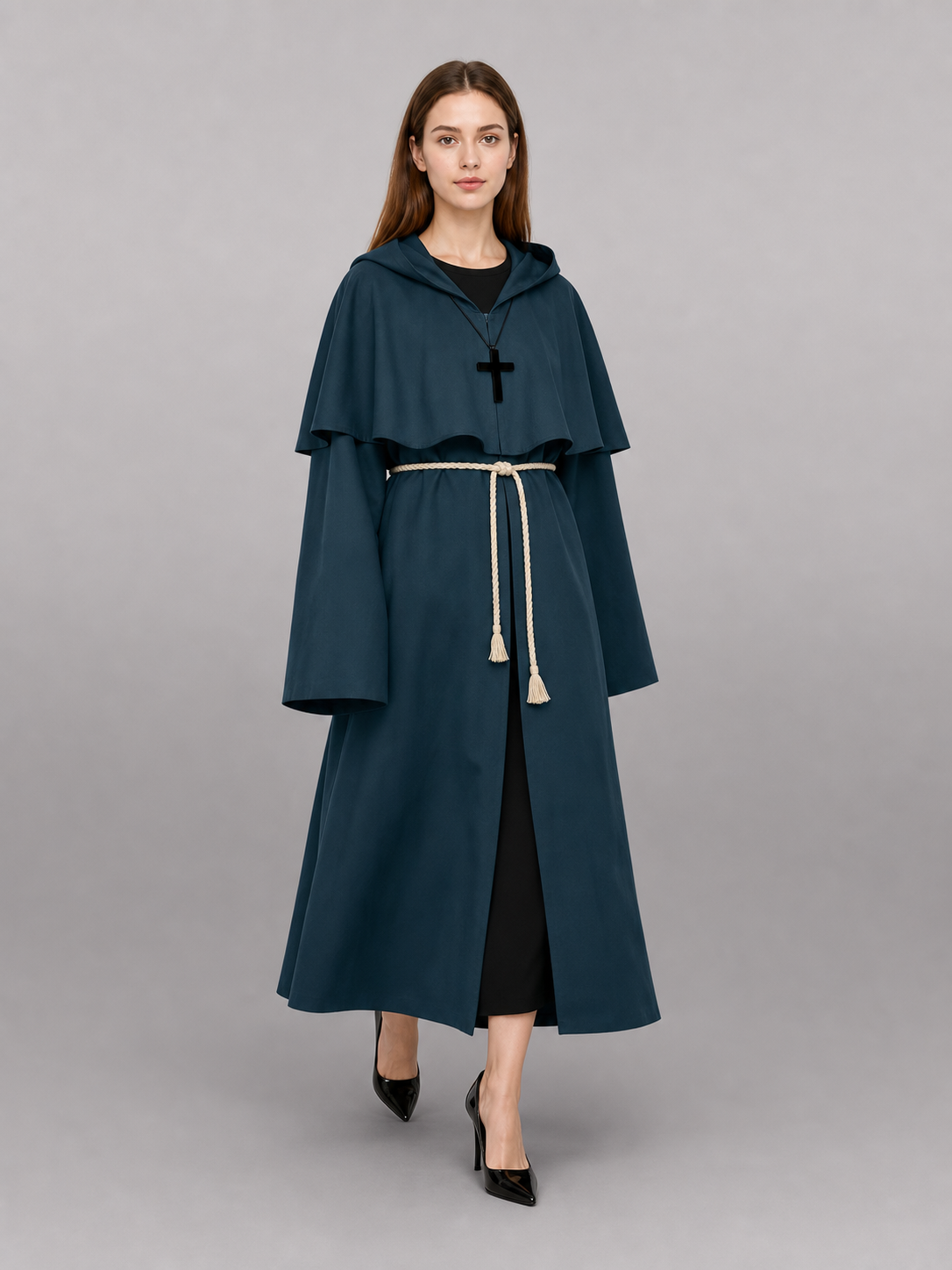 Dark Teal Hooded Costume Cloak