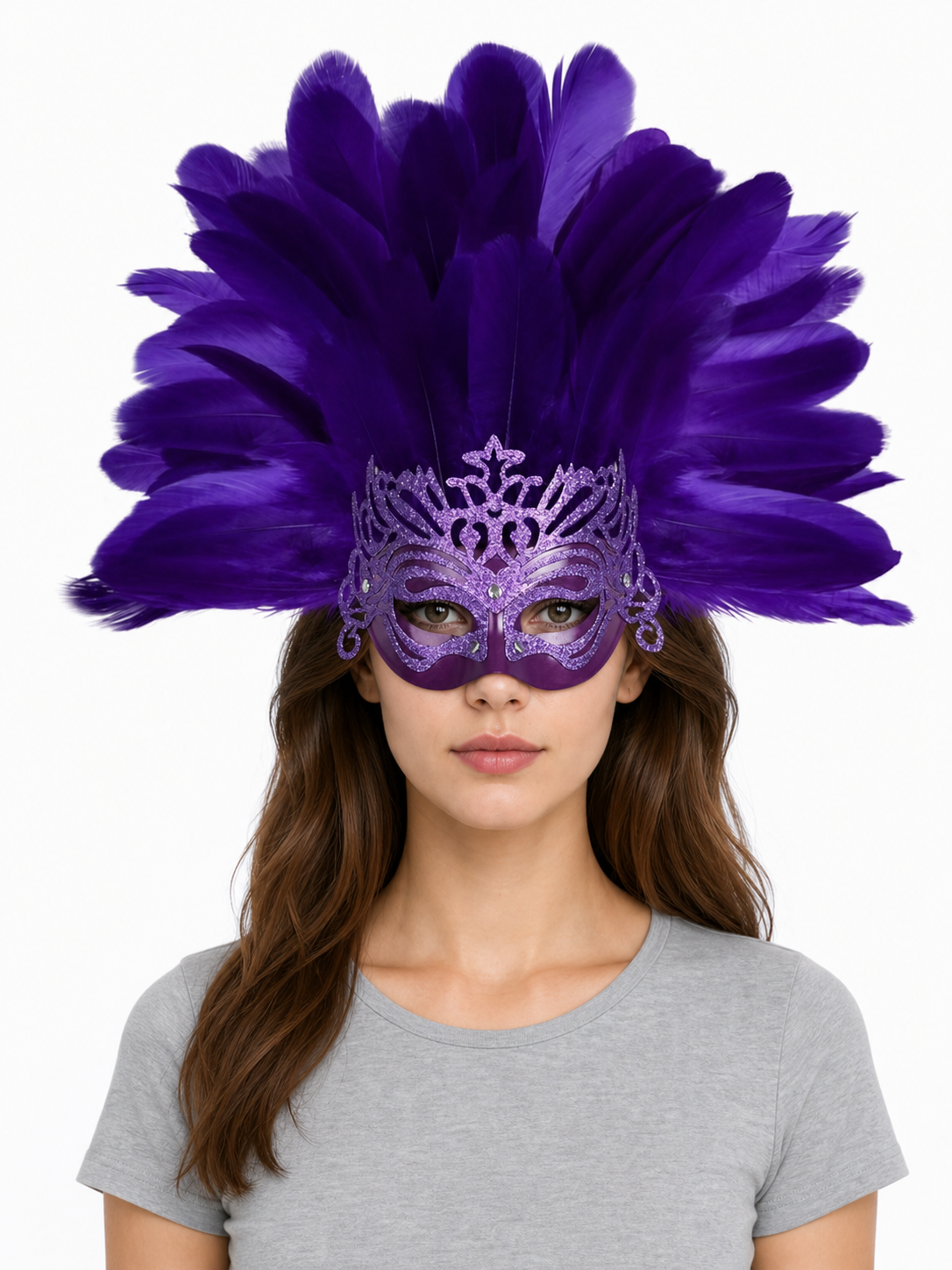 Carnival Headpiece with Feathers and Mask
