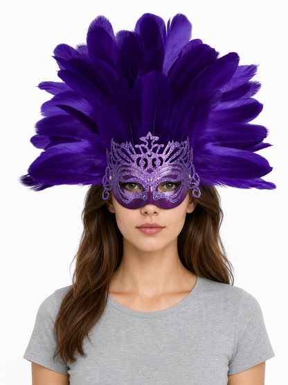 Carnival Headpiece with Feathers and Mask