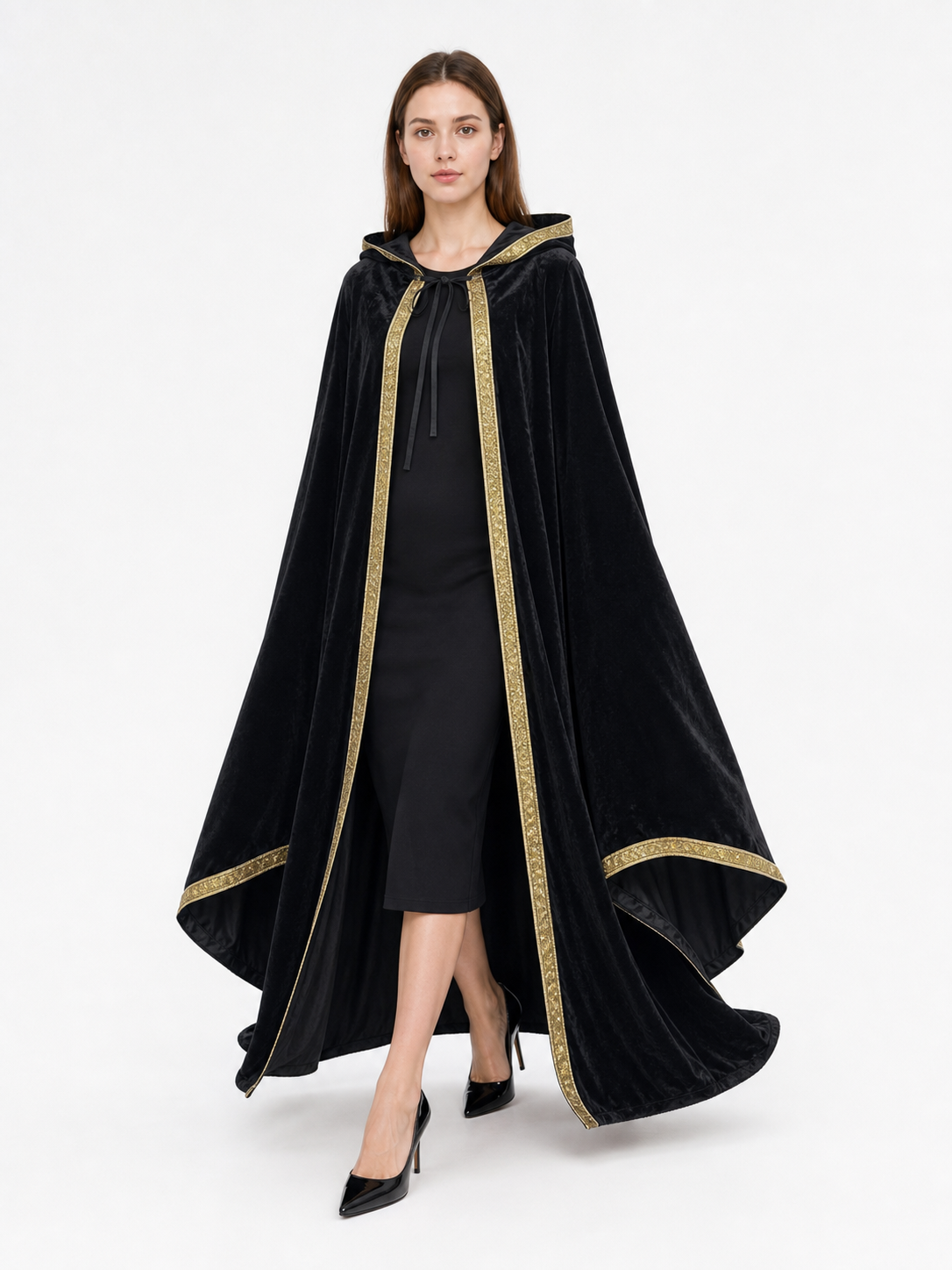 Black Hooded Costume Cloak, Medieval Look
