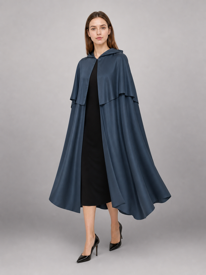 Dark Blue Hooded Costume Cape for Cosplay front view 2