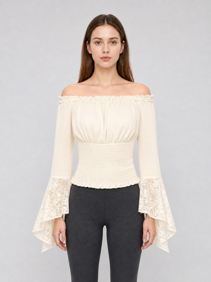 Off-the-Shoulder Blouse with Lace Cuffs