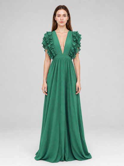Emerald Green Maxi Dress with a V-Neckline