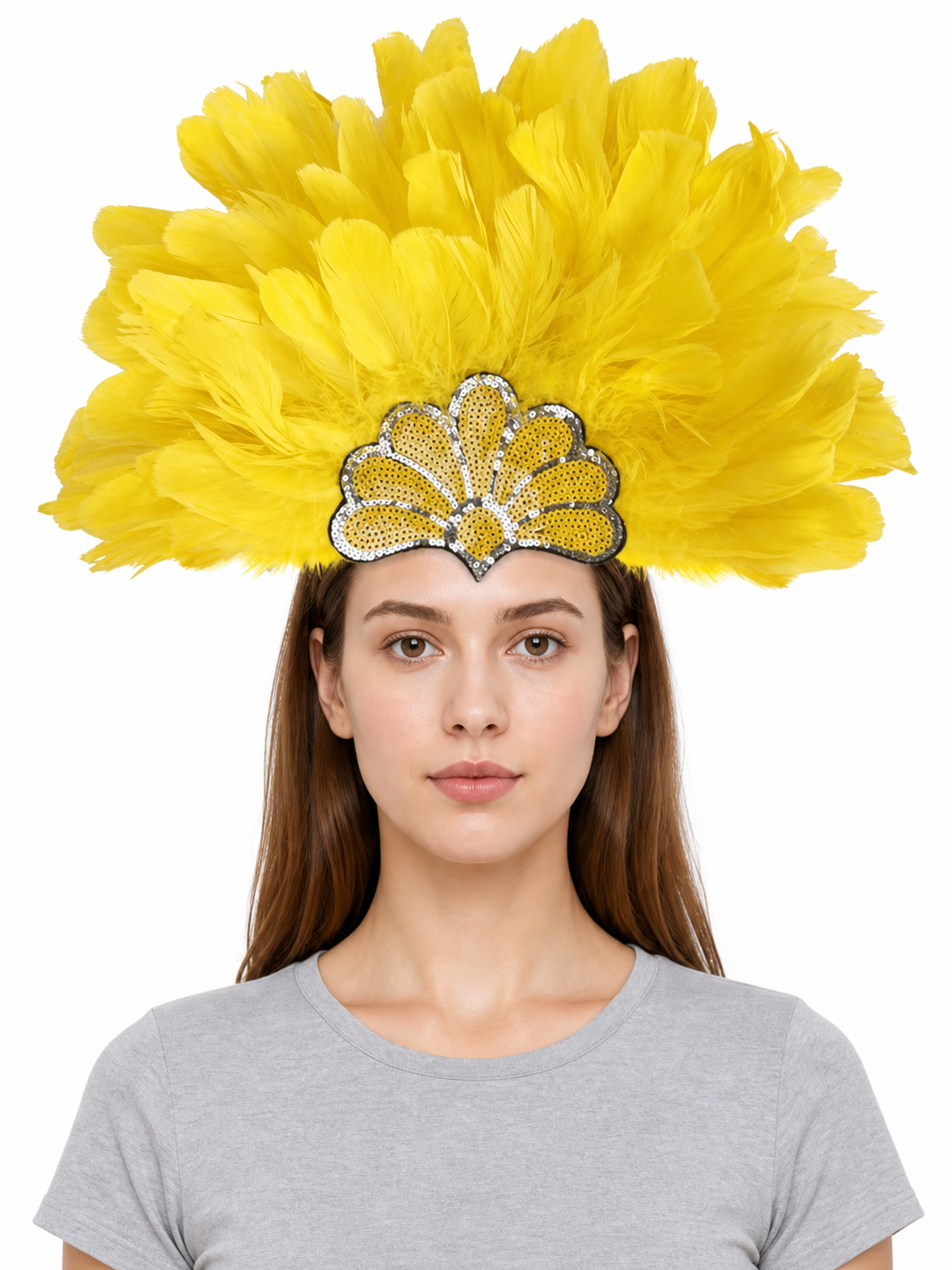 Yellow Carnival Headpiece with Gold Fan