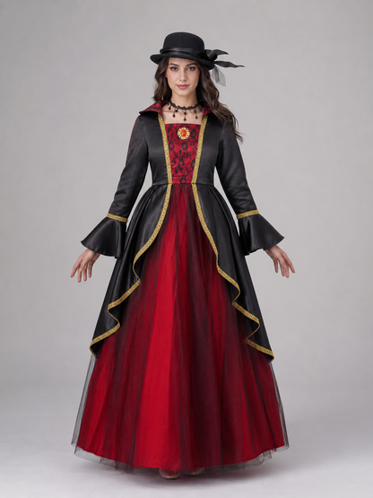 Costume Dress with Hat and Collar for Cosplay