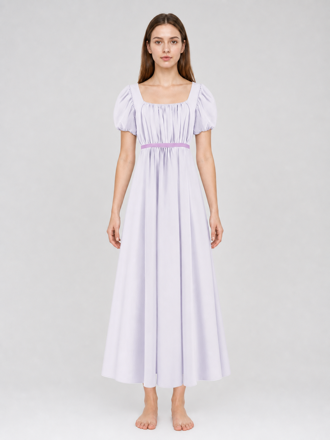 Regency-Style Retro Dress with Belt and Puff Sleeves