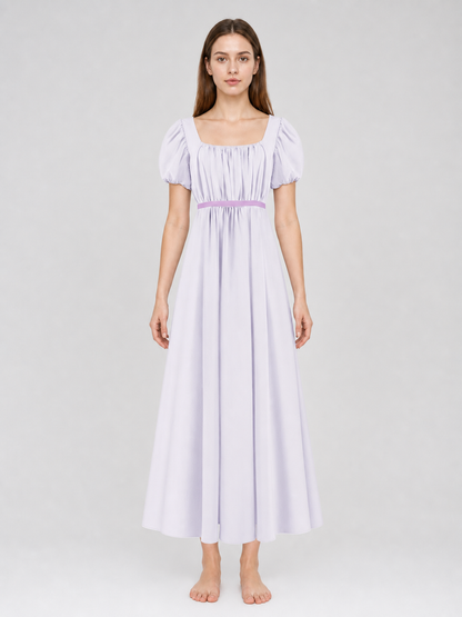 Regency-Style Retro Dress with Belt and Puff Sleeves