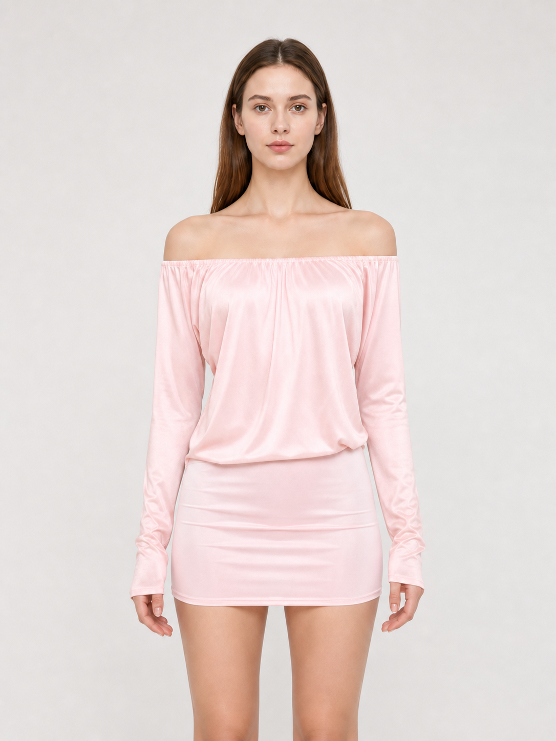 Fitted off-the-shoulder mini dress with sleeves