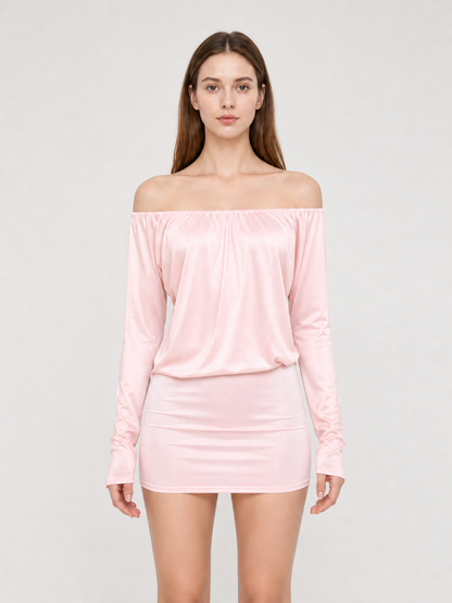 Fitted off-the-shoulder mini dress with sleeves