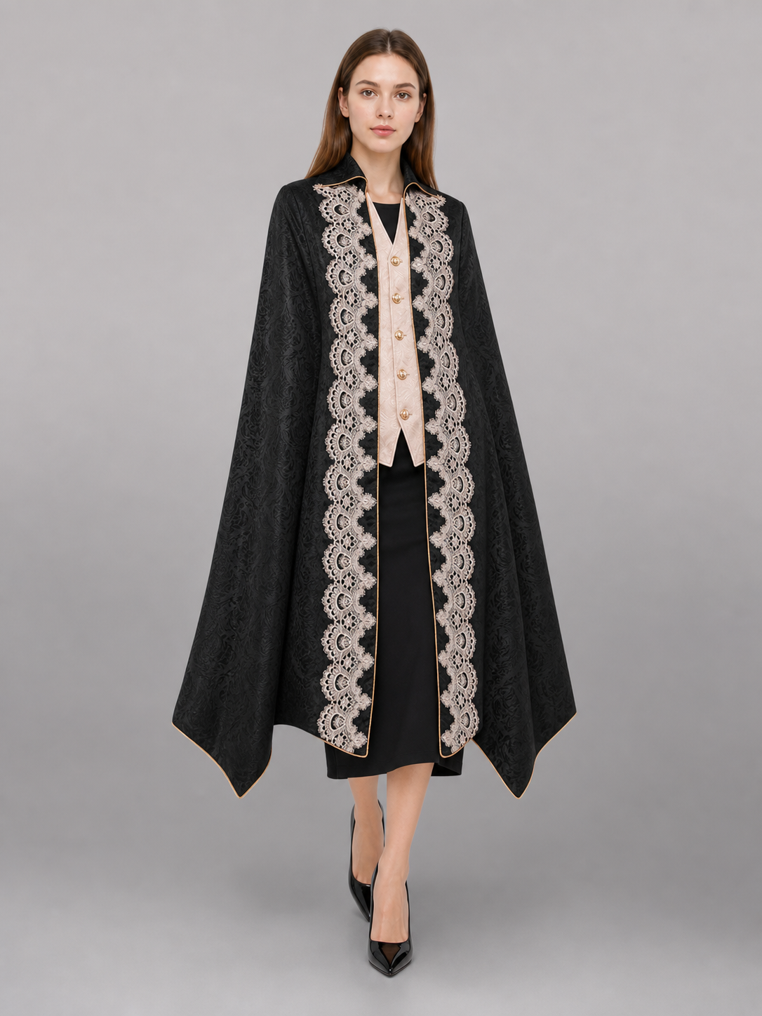 Black Long Tailcoat Jacket with Trim