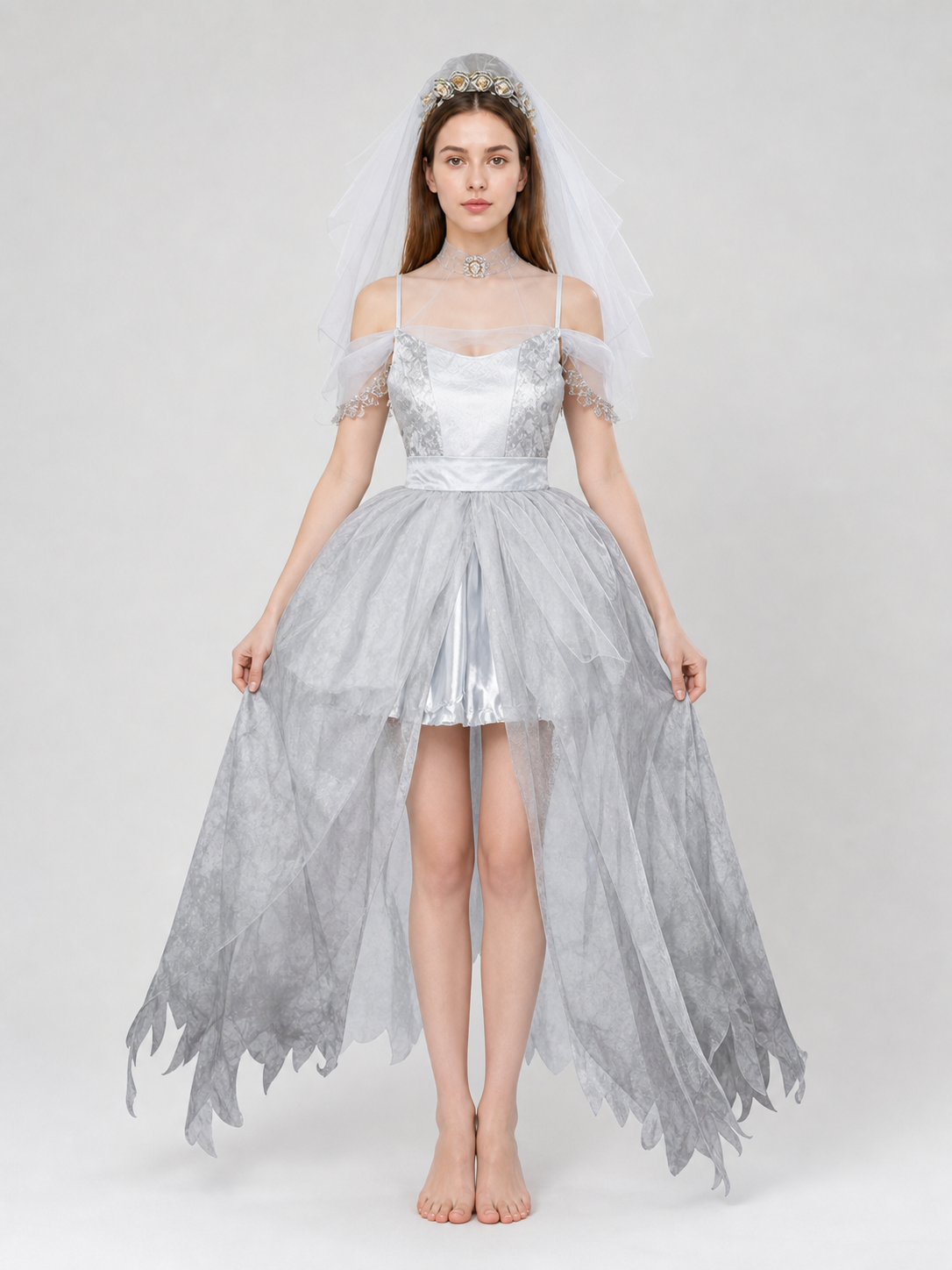 Gothic cosplay dress costume with veil