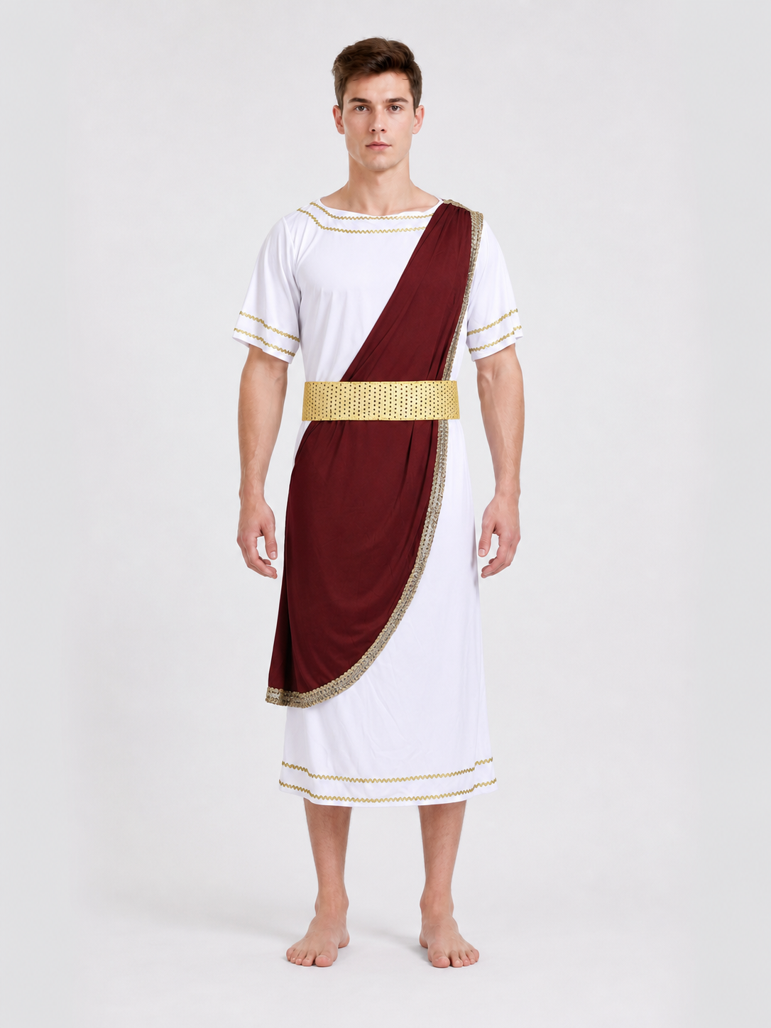 Caesar costume in Roman style with a cloak front view