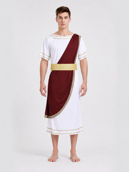 Caesar costume in Roman style with a cloak front view