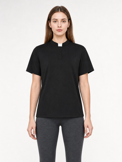 Black Cosplay T-Shirt with Stand-Up Collar