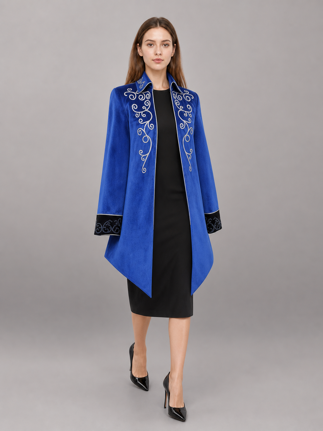 Long blue carnival cape with embroidery