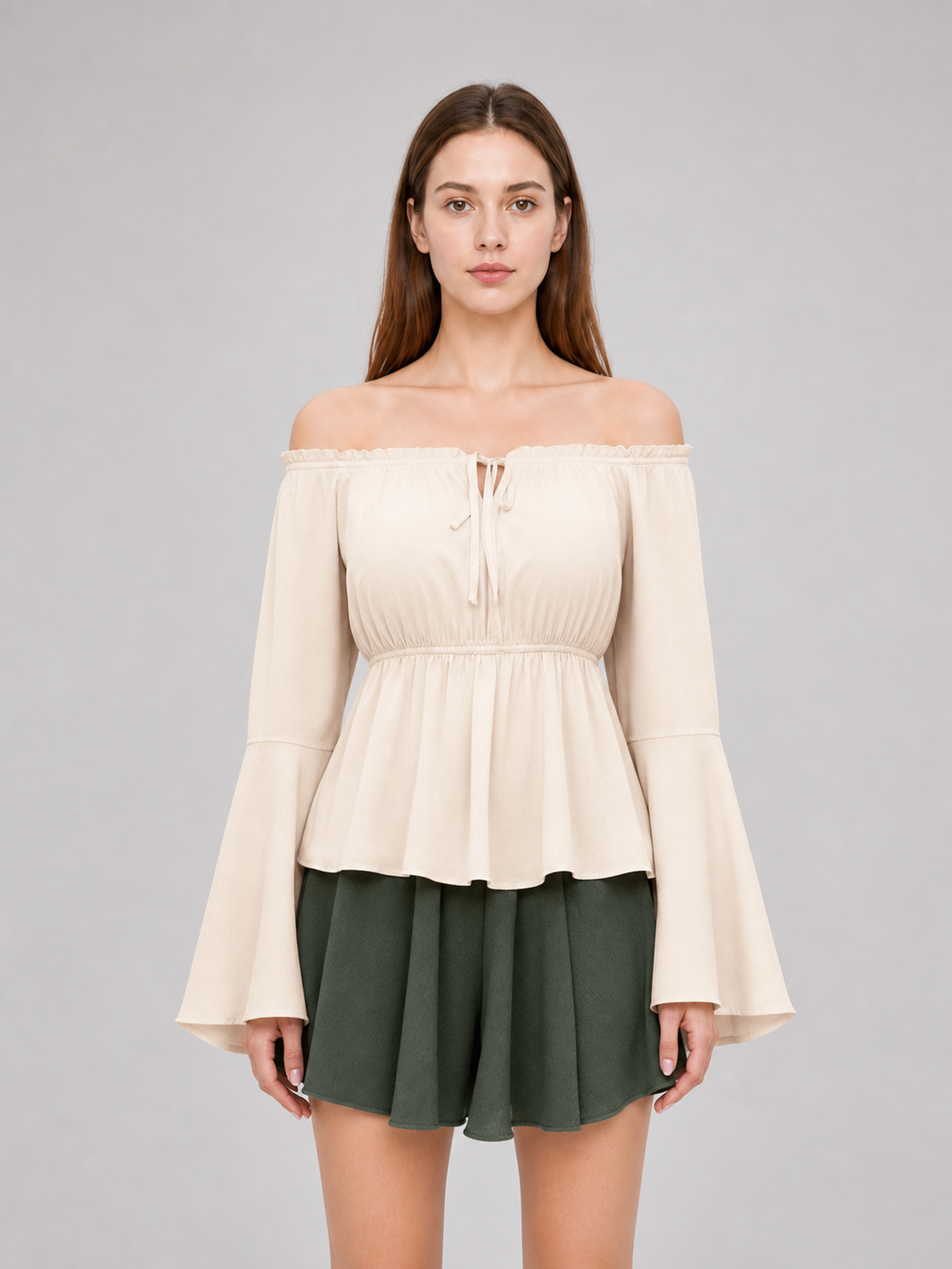 Off-the-Shoulder Blouse with Flared Sleeves