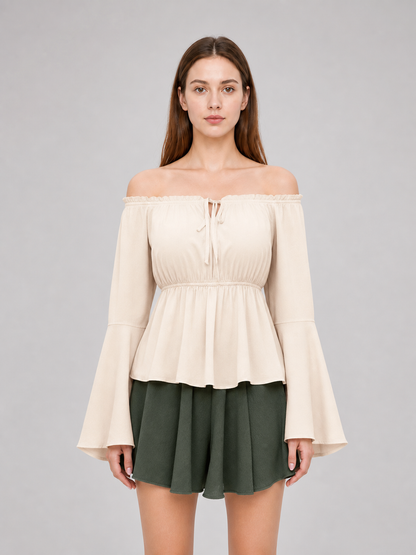 Off-the-Shoulder Blouse with Flared Sleeves
