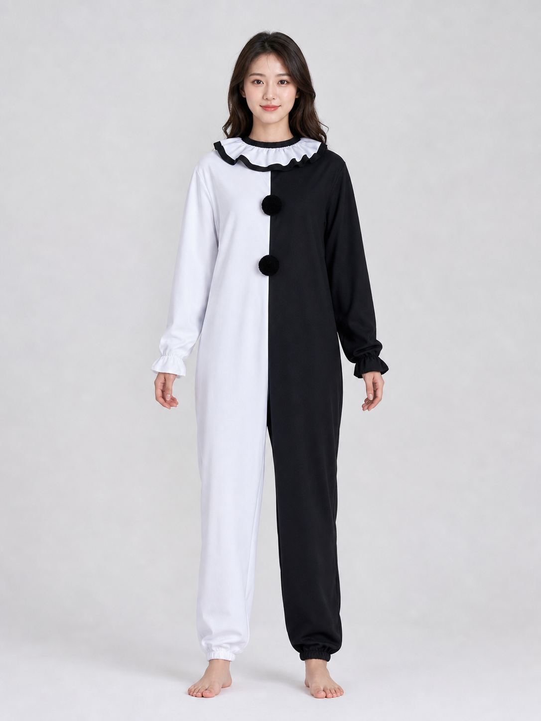 Halloween Clown Costume, Black and White Jumpsuit