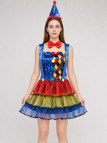 Clown Costume with a Full Skirt and Hat