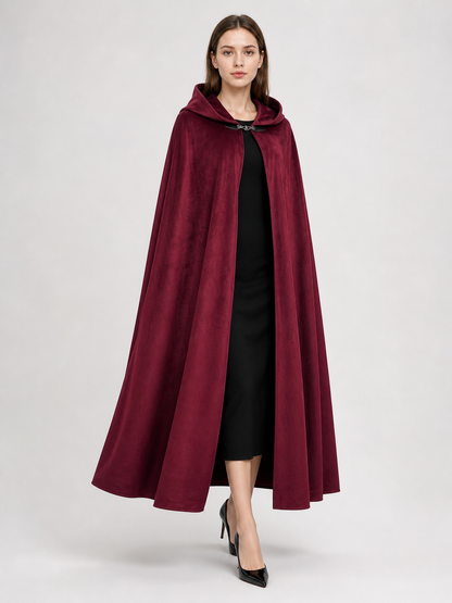 Long burgundy carnival cloak with hood