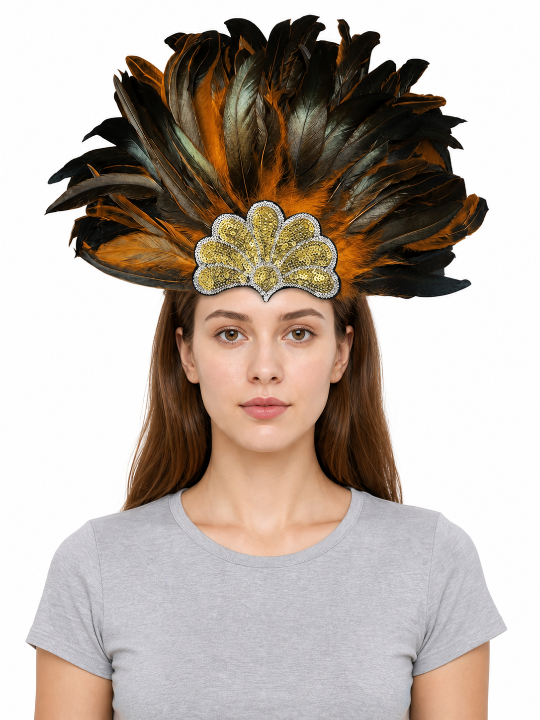 Feathered Headpiece with Gold Sequins