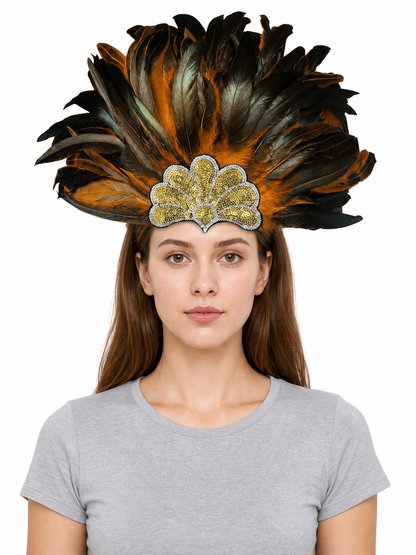 Feathered Headpiece with Gold Sequins