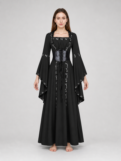Gothic Long Hooded Dress with Lacing