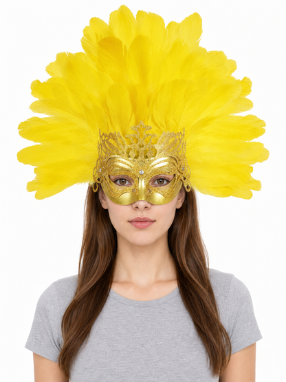 Carnival Headpiece with Feathers and Gold Decoration
