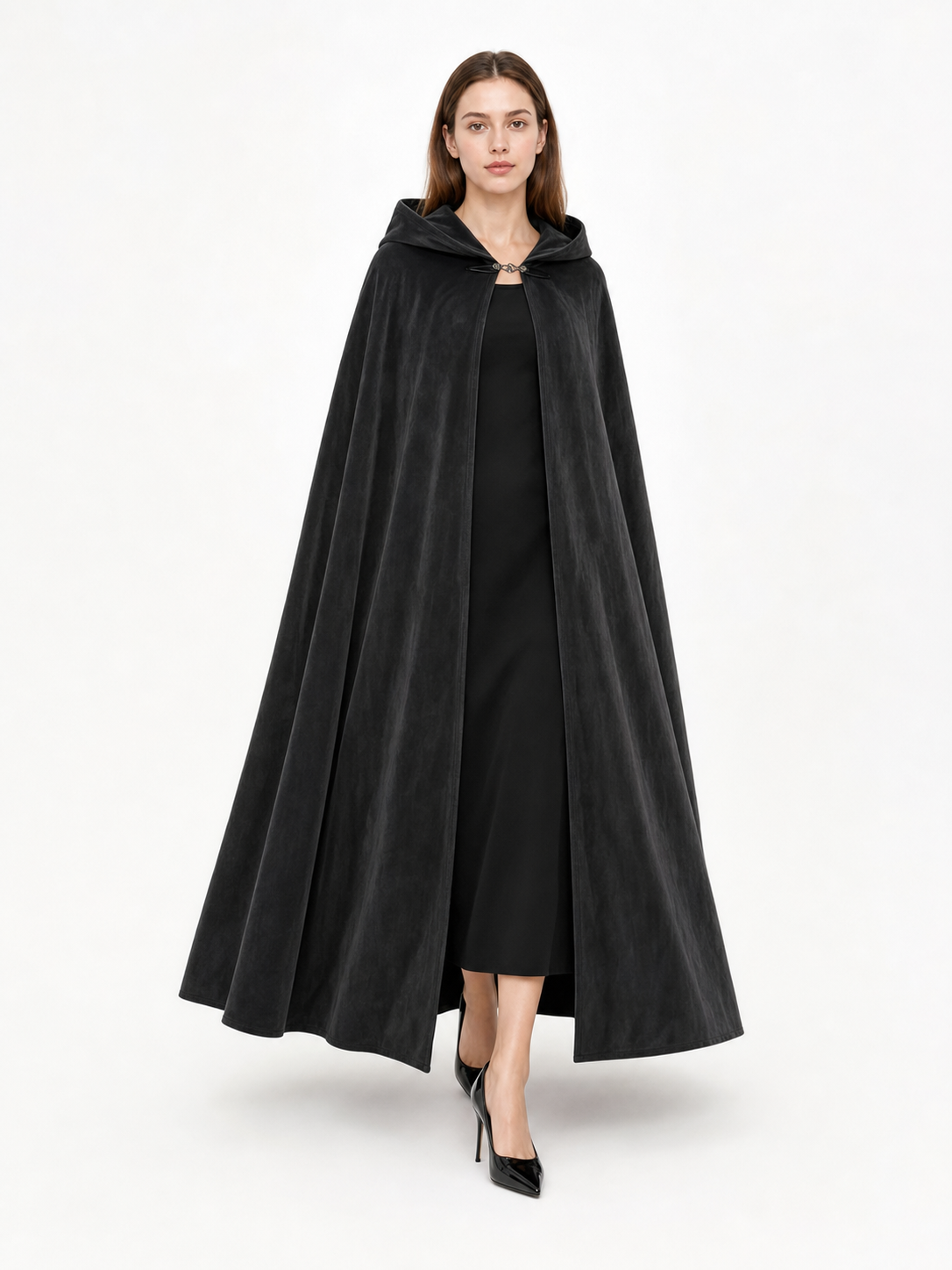 Long black hooded costume cloak