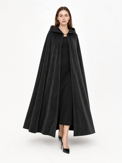 Long black hooded costume cloak