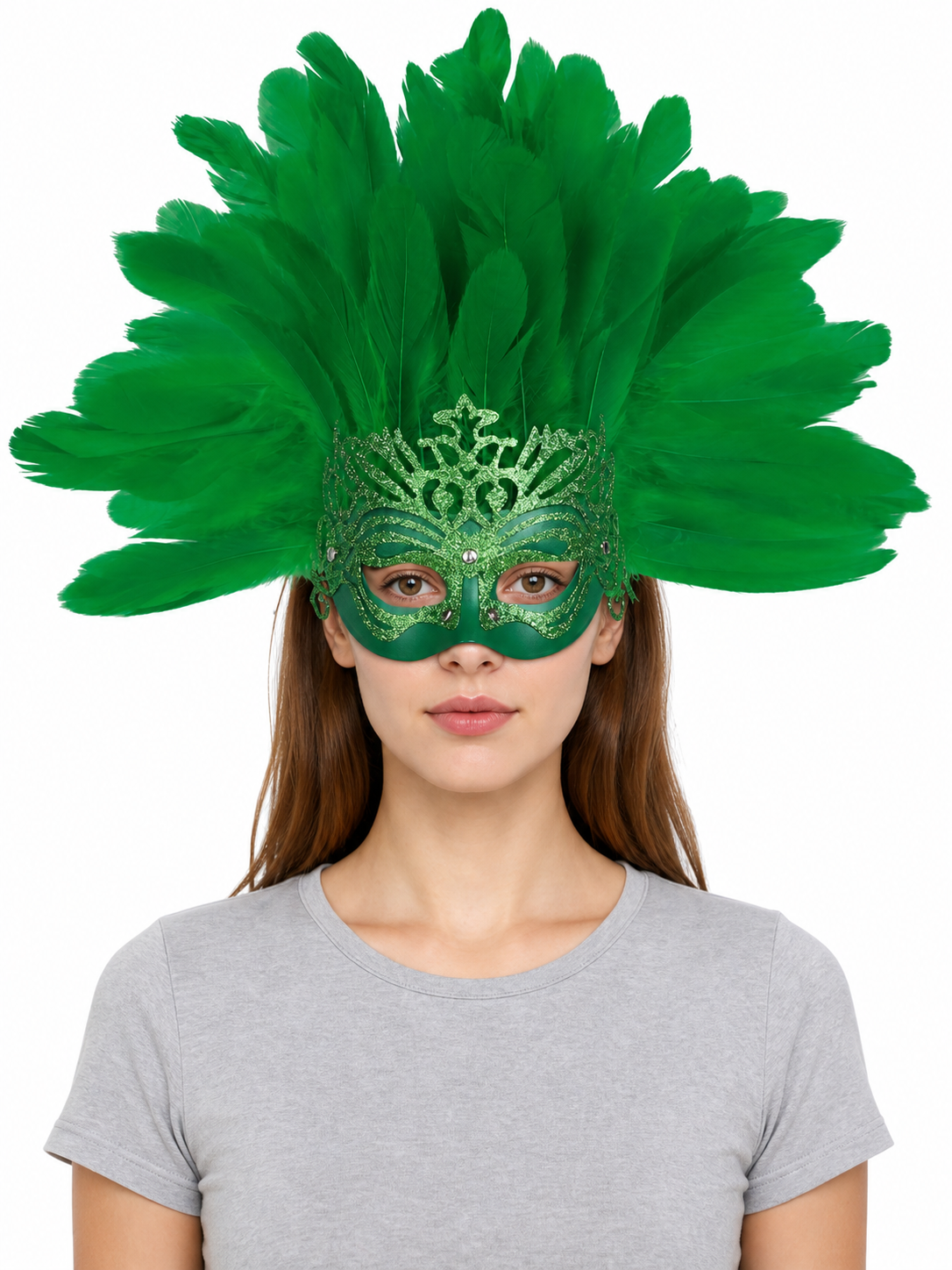 Feathered Headpiece with Mask for Masquerade