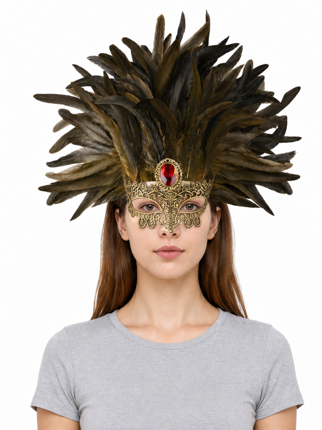 Carnival Headpiece with Mask and Feathers