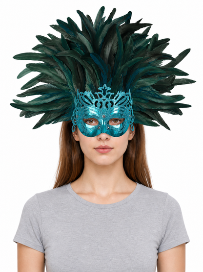 Carnival feathered headpiece with mask