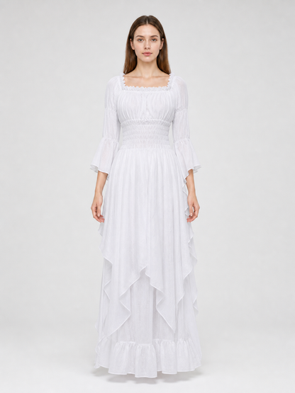 Long Dress with Lace Sleeves and Ruffles