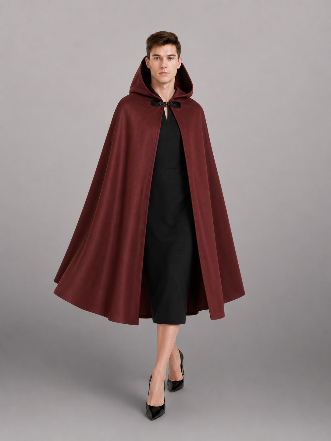 Burgundy Hooded Carnival Cloak for Cosplay