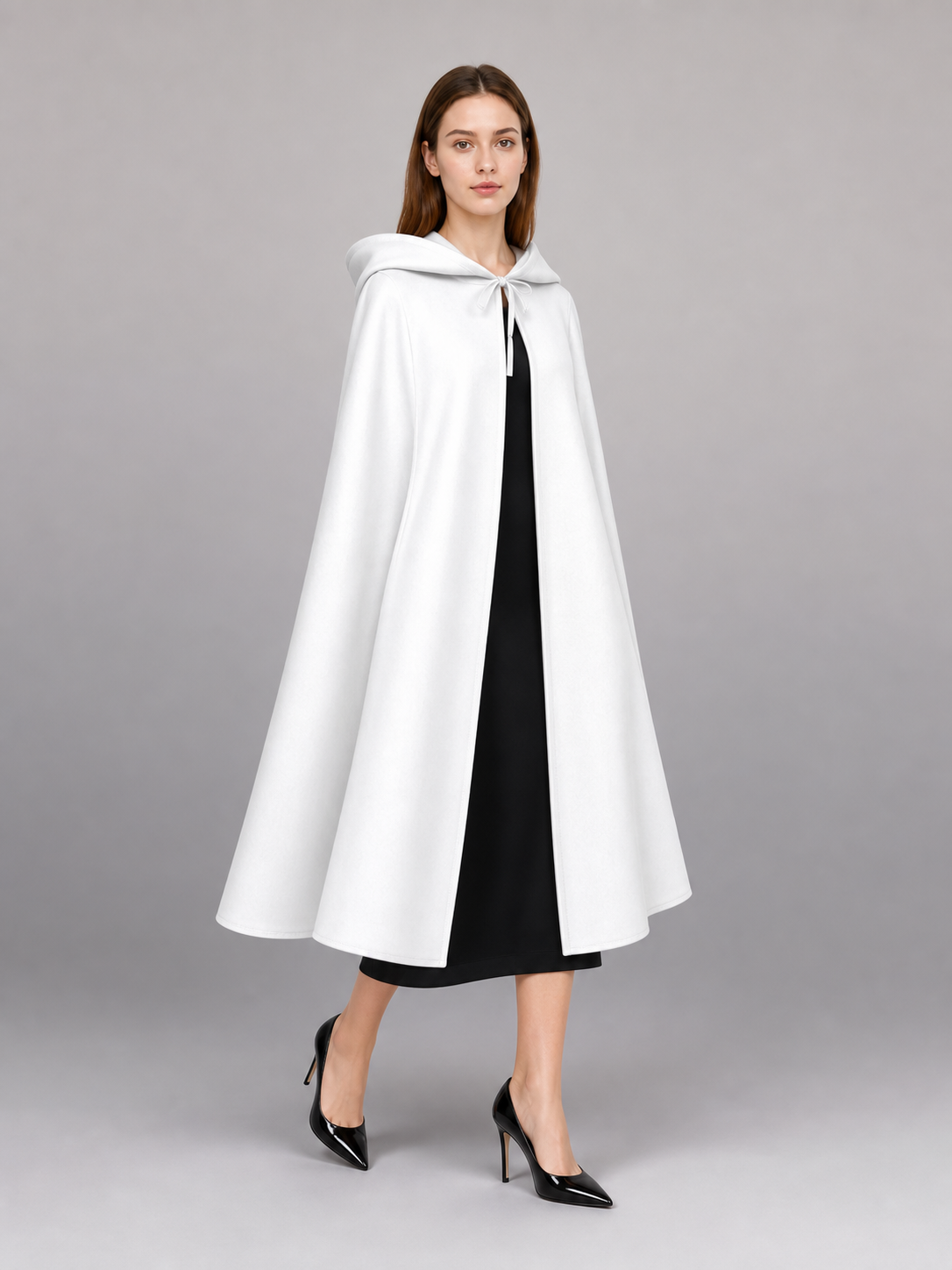 White Medieval Hooded Costume Cloak