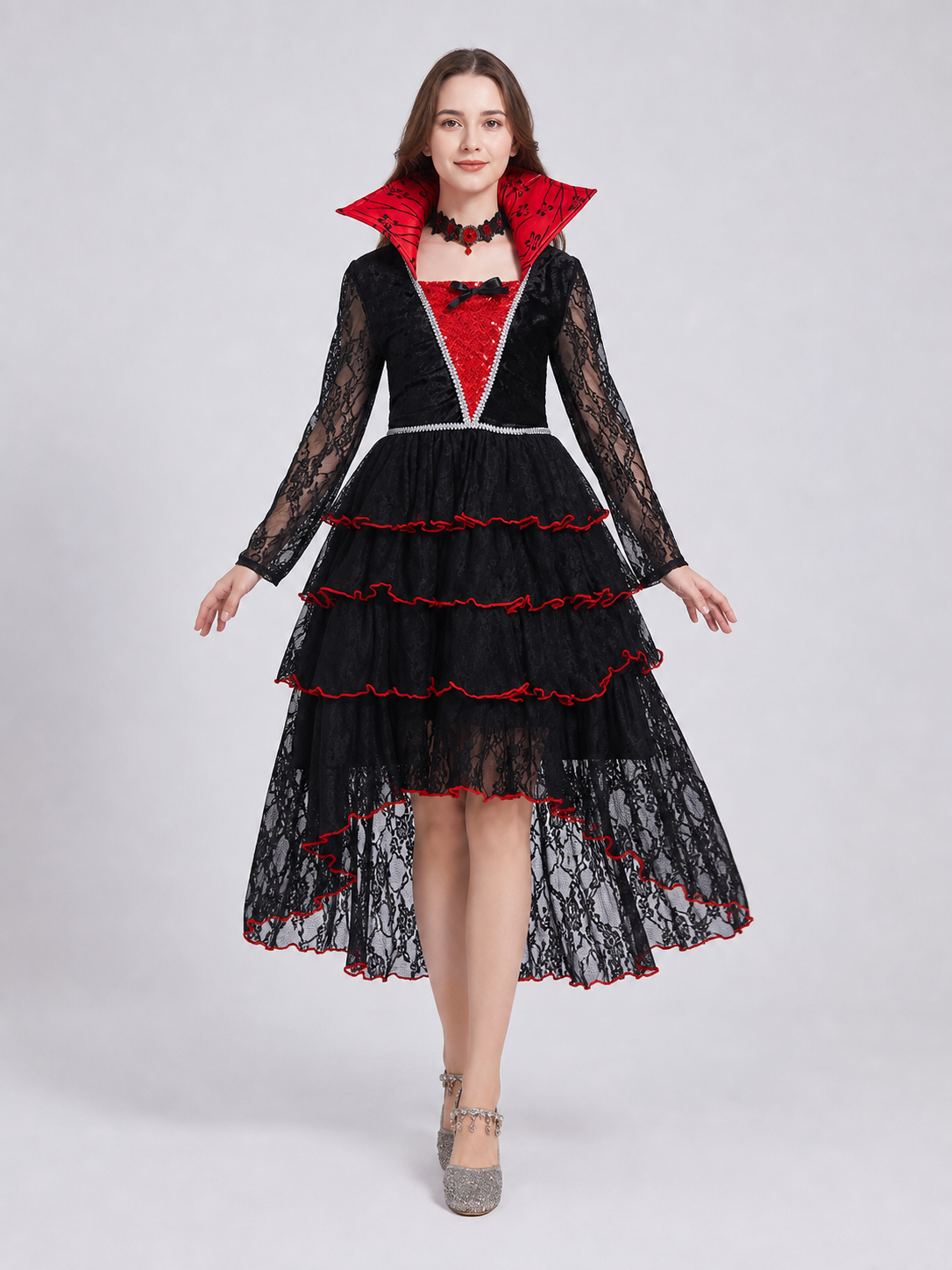 Gothic vampire costume dress with necklace