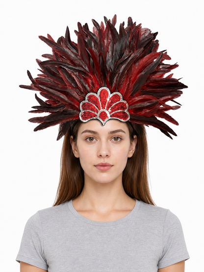 Carnival headpiece with red feathers