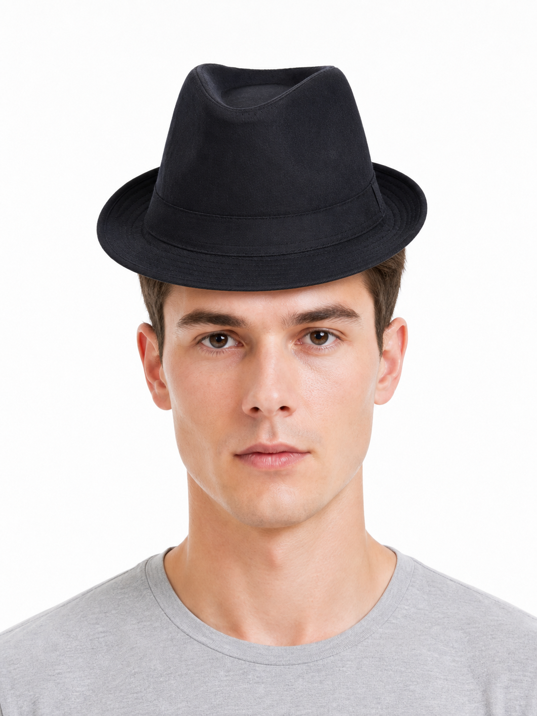 Black carnival fedora hat with a wide brim