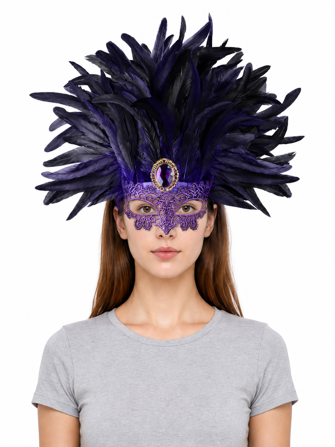 Carnival Feather Headpiece with Mask