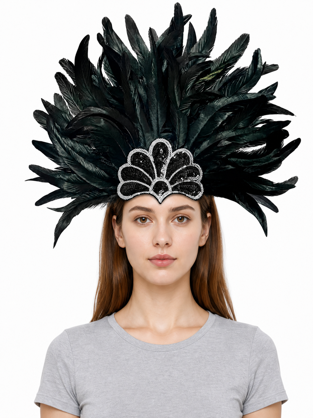 Black Feather and Sequin Headpiece