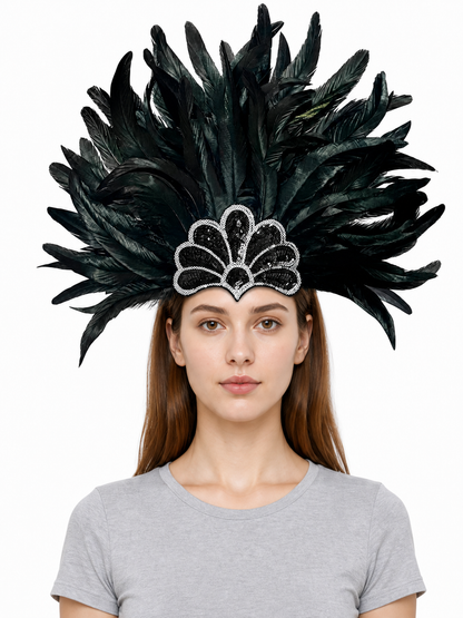 Black Feather and Sequin Headpiece