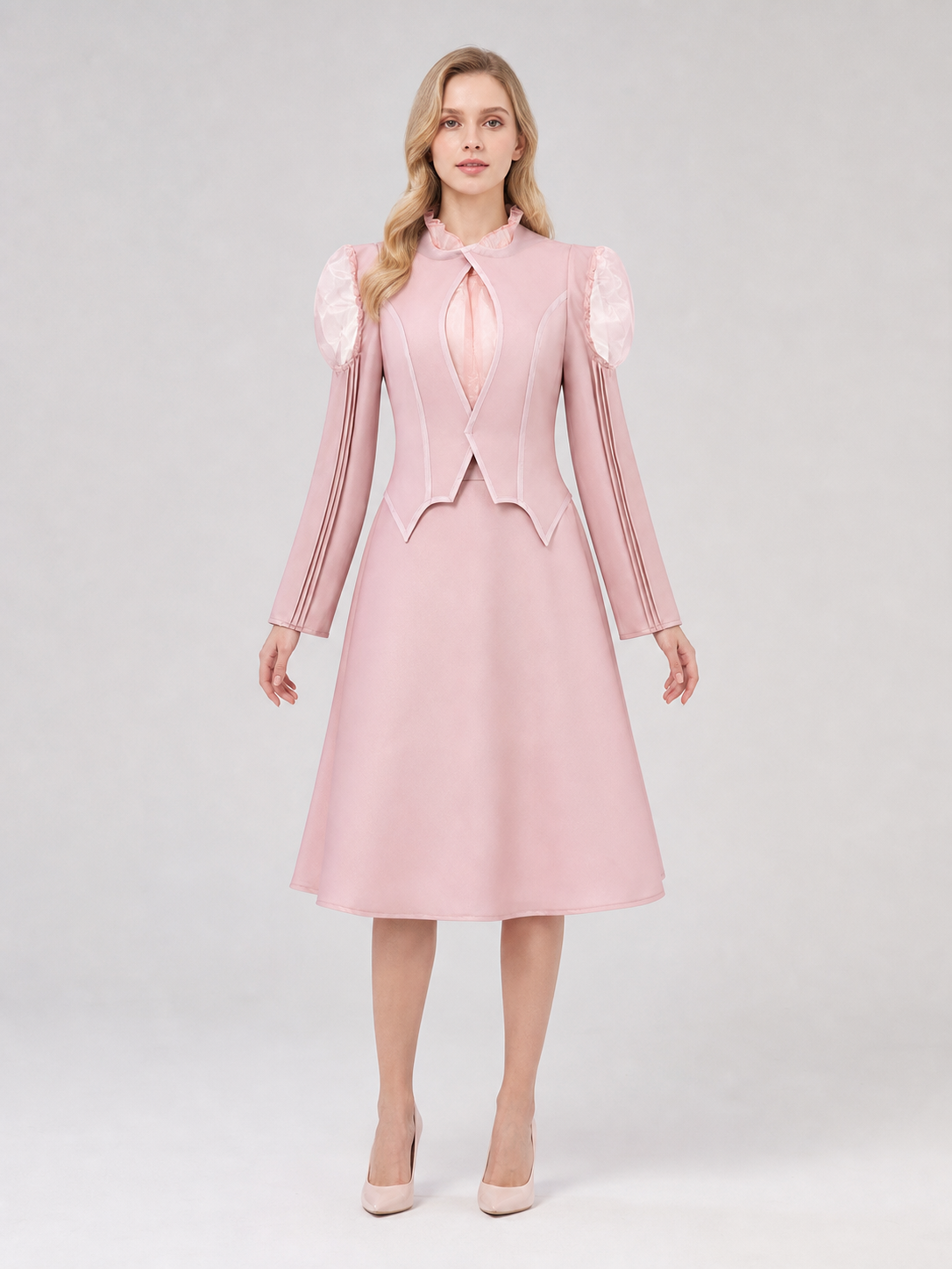 Glinda Cosplay Costume, Pink Dress with Puff Sleeves