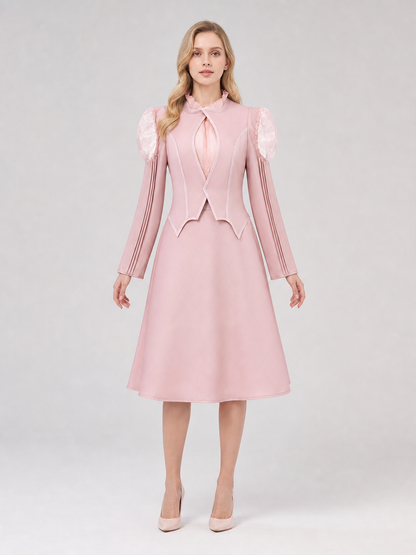 Glinda Cosplay Costume, Pink Dress with Puff Sleeves