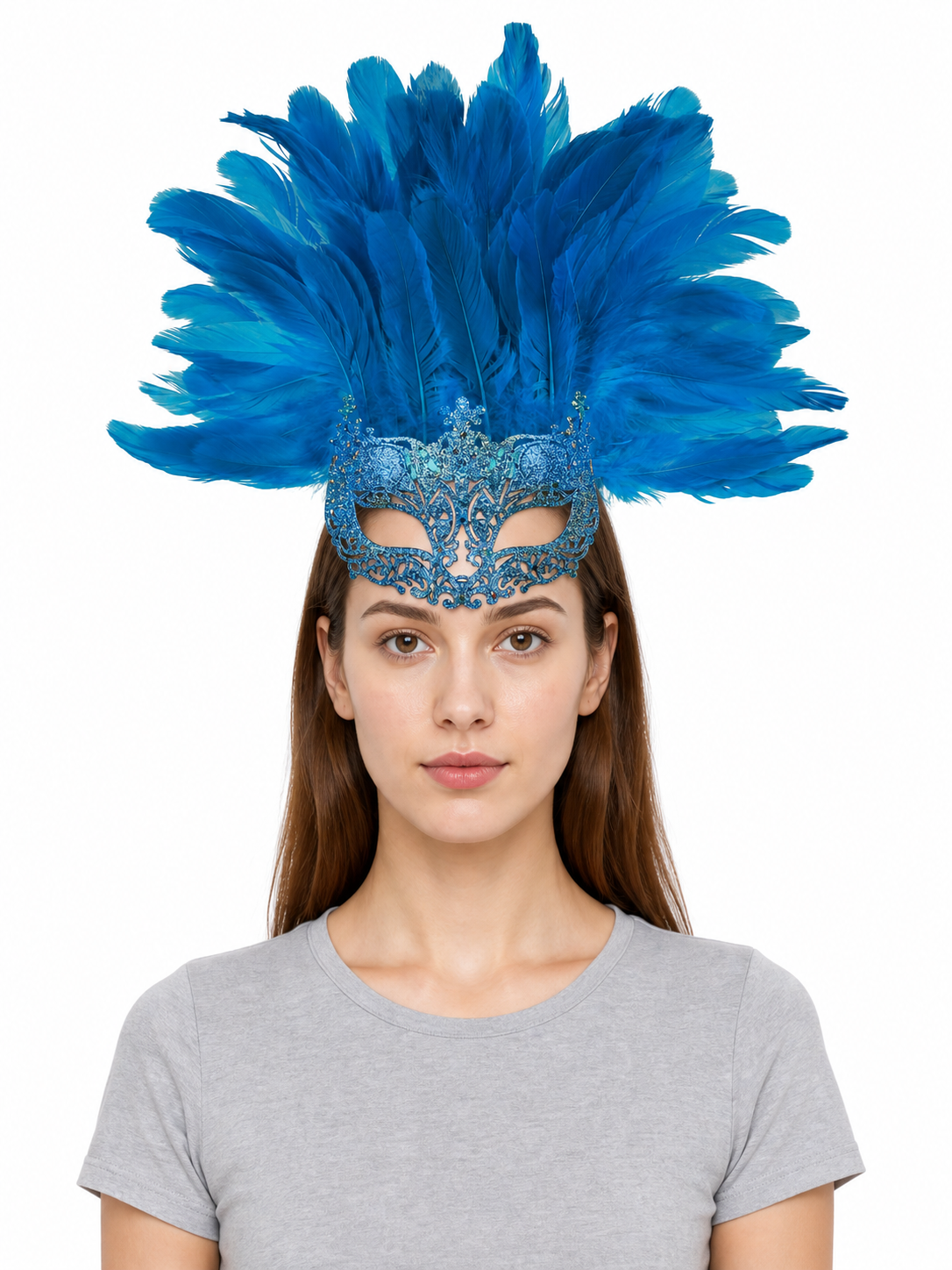 Carnival Eye Mask with Blue Feathers