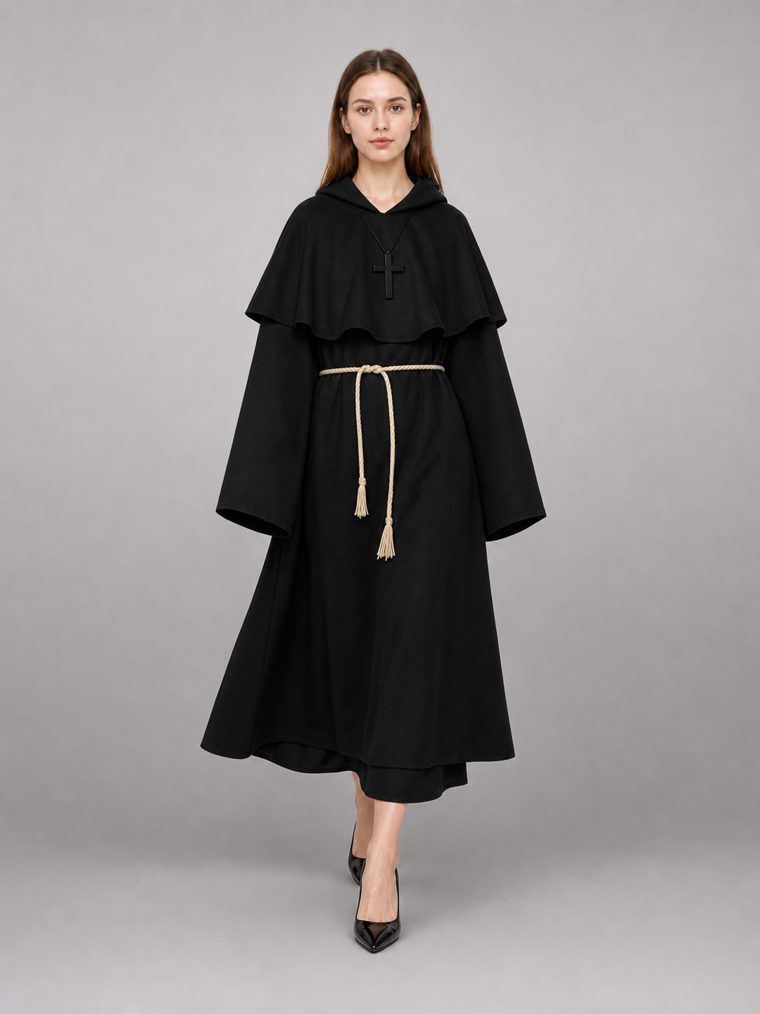 Black Carnival Cloak with Pointed Hood